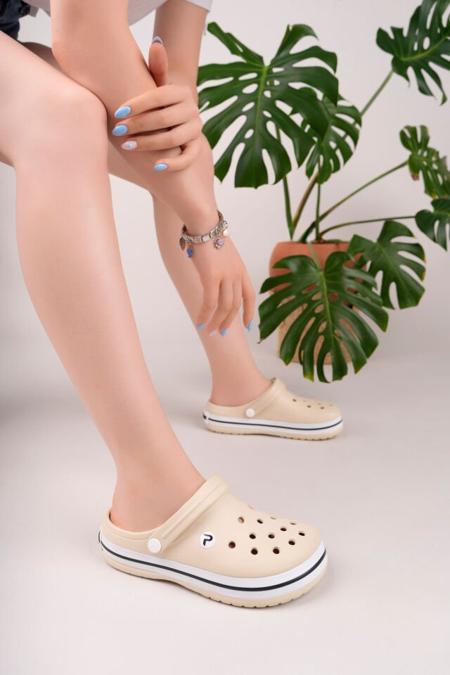 Unisex Bant Detaylı Günlük Rahat Terlik Bej - 40