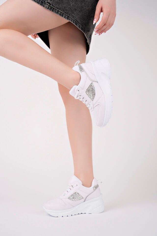 Kadın Sneaker Günlük Ayakkabı Beyaz Gümüş - 37