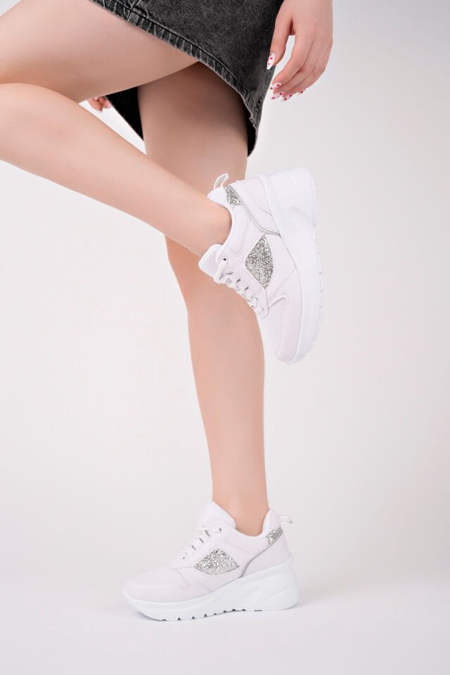Kadın Sneaker Günlük Ayakkabı Beyaz Gümüş - 39