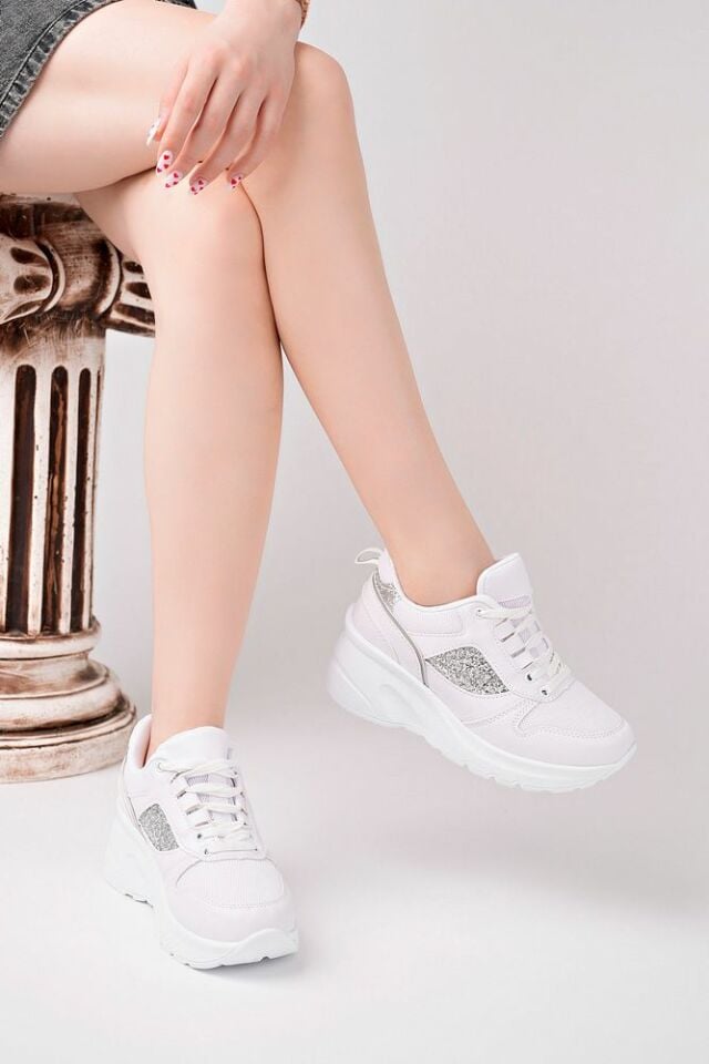 Kadın Sneaker Günlük Ayakkabı Kalena Beyaz Gümüş - 39