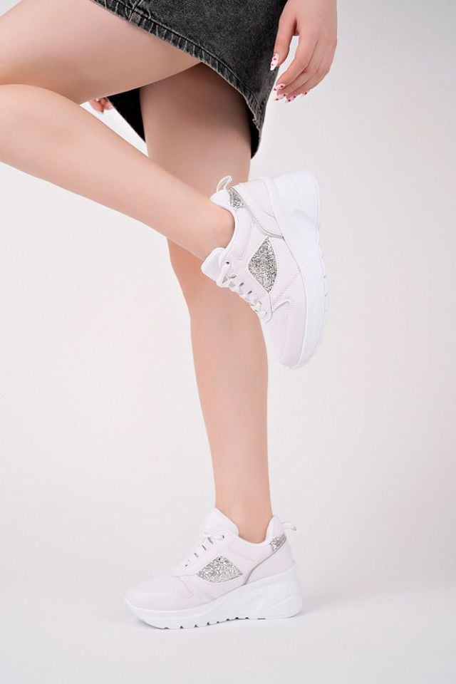Kadın Sneaker Günlük Ayakkabı Kalena Beyaz Gümüş - 39