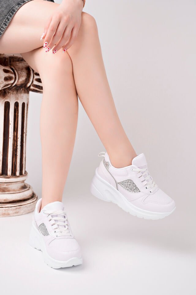 Kadın Sneaker Günlük Ayakkabı Beyaz Gümüş - 36