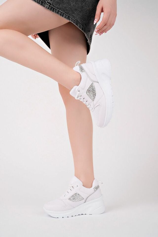 Kadın Sneaker Günlük Ayakkabı Kalena Beyaz Gümüş - 36