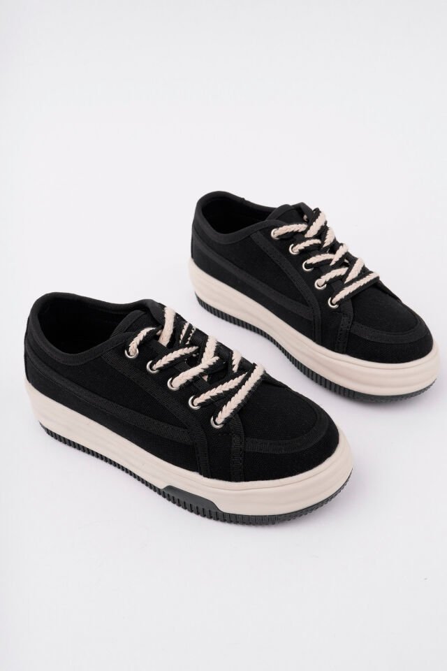 Çocuk Siyah Keten Günlük Ayakkabı Siyah - 32