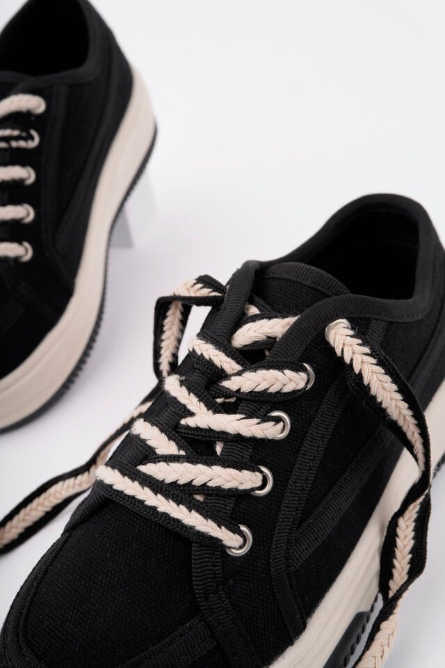 Çocuk Siyah Keten Günlük Ayakkabı Siyah - 35