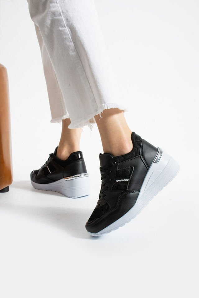 Kadın Yüksek Günlük Ayakkabı Siyah Beyaz - 38