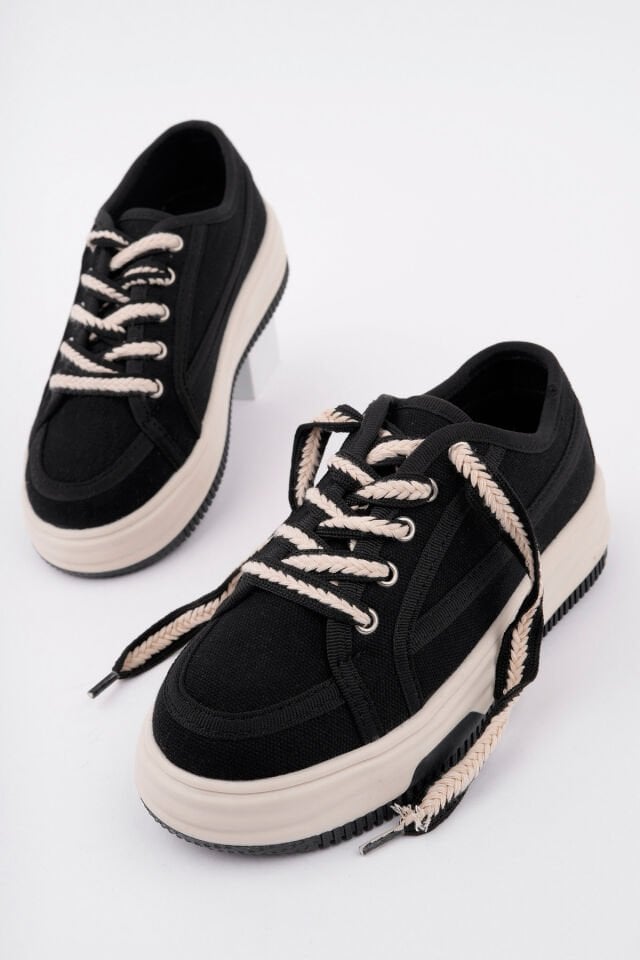 Çocuk Siyah Keten Günlük Ayakkabı Siyah - 33