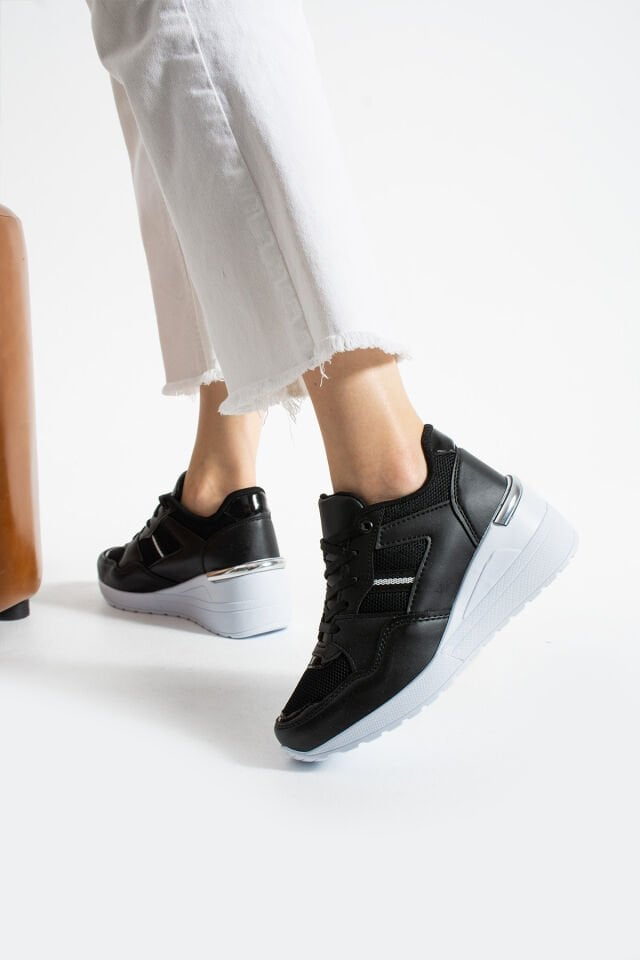 Kadın Yüksek Günlük Ayakkabı Siyah Beyaz - 36