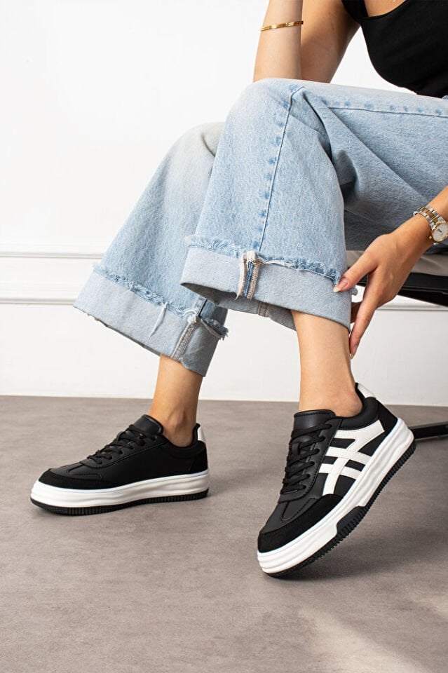 Kadın Günlük Şık Sneaker Spor Ayakkabı Tiger Siyah Beyaz - 38