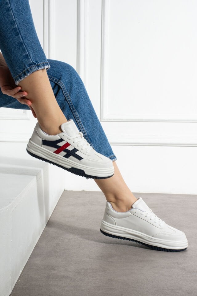 Kadın Günlük Şık Sneaker Spor Ayakkabı Tiger Beyaz Lacivert - 39