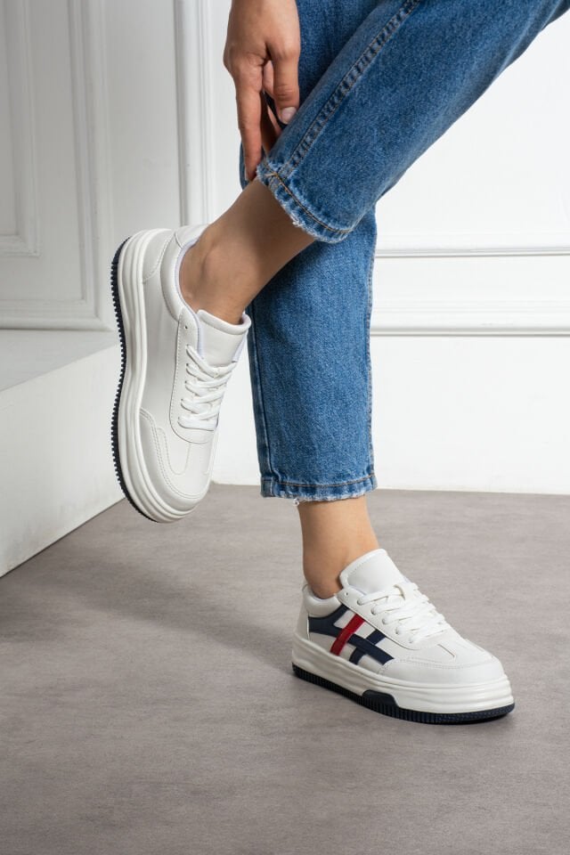 Kadın Günlük Şık Sneaker Spor Ayakkabı Tiger Beyaz Lacivert - 39