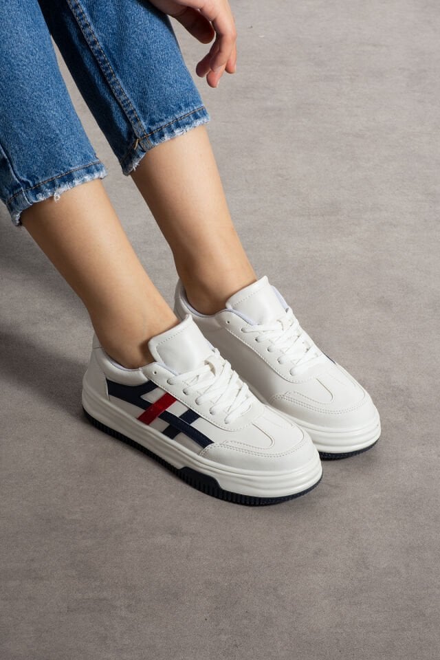 Kadın Günlük Şık Sneaker Spor Ayakkabı Tiger Beyaz Lacivert - 37