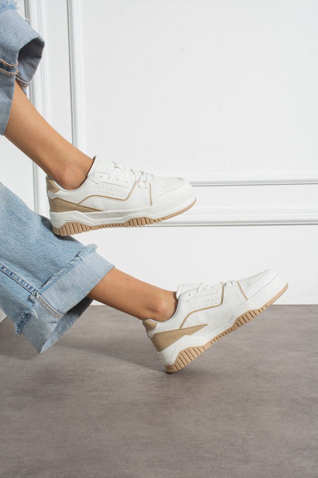 Kadın Günlük Sneaker Şık Spor Ayakkabı Beyaz Bej - 36