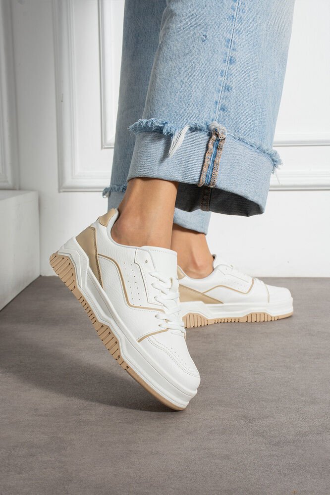 Kadın Günlük Sneaker Şık Spor Ayakkabı Fedor Beyaz Bej - 36
