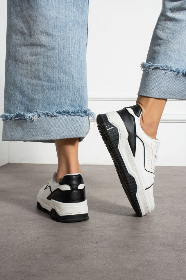 Kadın Günlük Sneaker Şık Spor Ayakkabı Beyaz Siyah - 39
