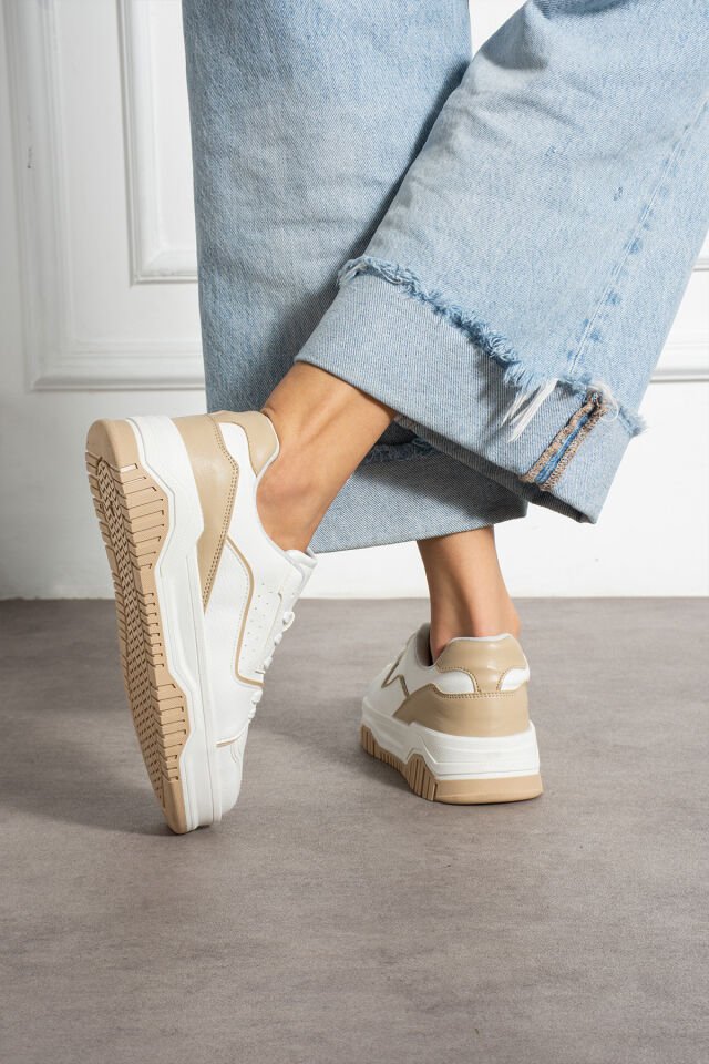Kadın Günlük Sneaker Şık Spor Ayakkabı Beyaz Bej - 38