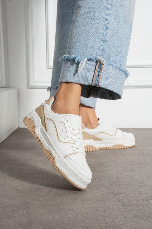 Kadın Günlük Sneaker Şık Spor Ayakkabı Beyaz Bej - 37