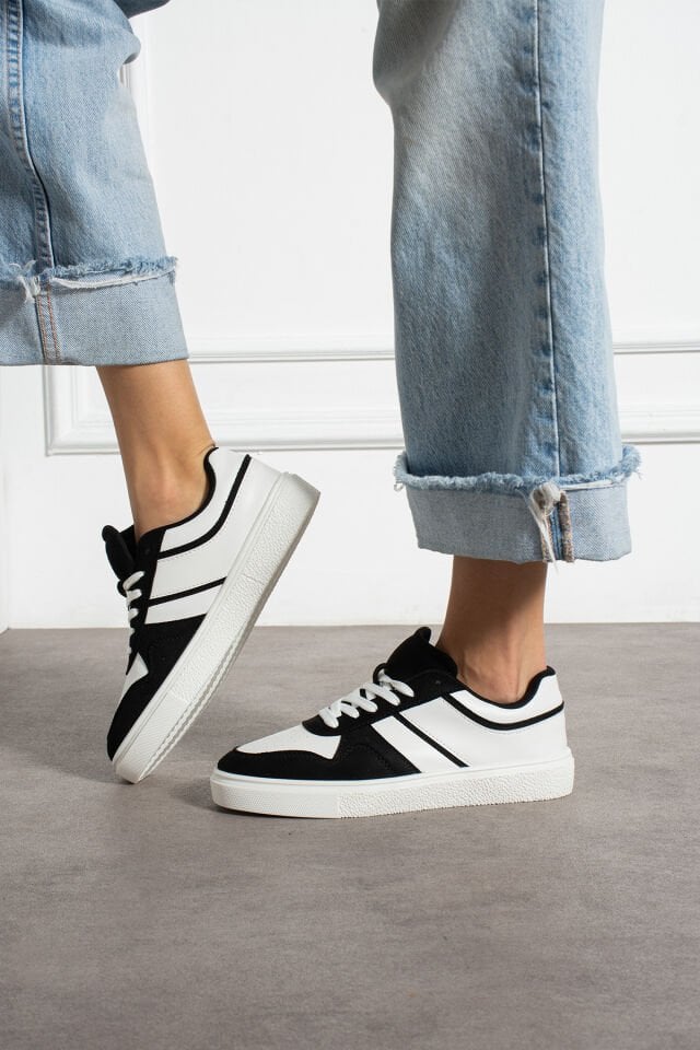 Kadın Günlük Şık Sneaker Spor Ayakkabı Siyah Beyaz - 36