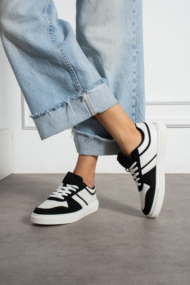 Kadın Günlük Şık Sneaker Spor Ayakkabı Siyah Beyaz - 38