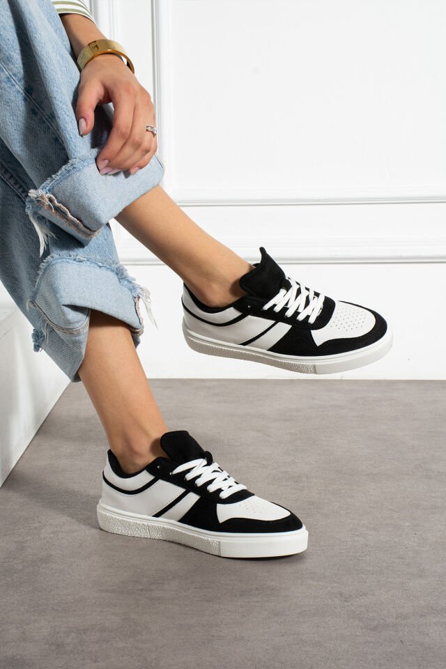 Kadın Günlük Şık Sneaker Spor Ayakkabı Siyah Beyaz - 40