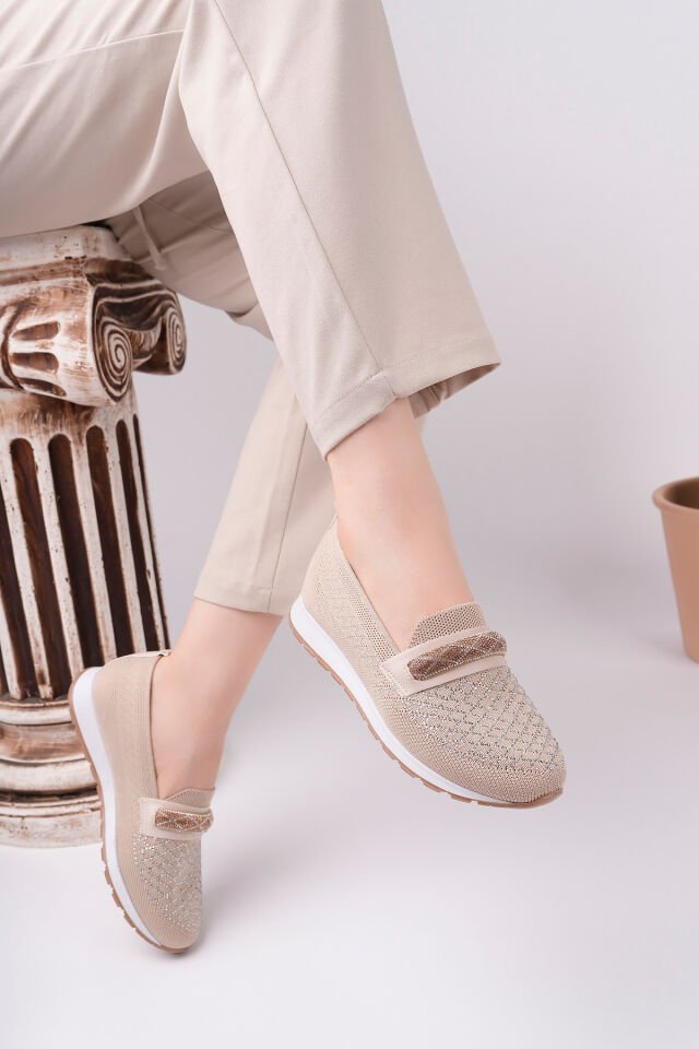 Taş Detaylı Günlük Spor Babet Levara Bej - 38