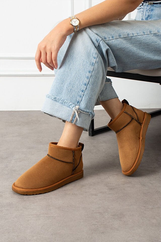 Kadın Mini Taban Süet İçi Kürklü Şık Günlük Bot Fernanda