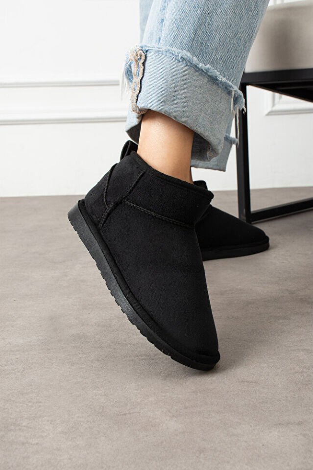 Kadın Mini Taban Süet İçi Kürklü Şık Günlük Bot Fernanda Siyah - 37