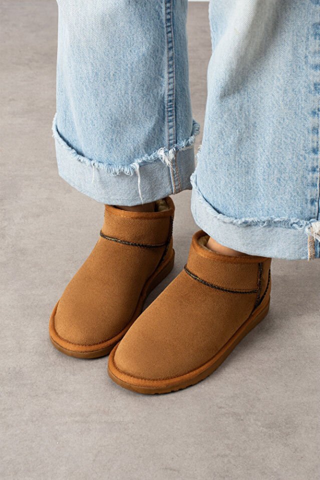 Kadın Mini Taban Süet İçi Kürklü Şık Günlük Bot Fernanda Taba - 40