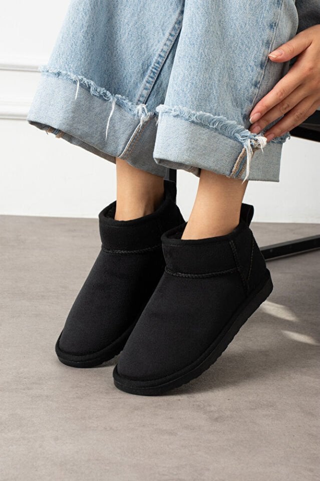 Kadın Mini Taban Süet İçi Kürklü Şık Günlük Bot Fernanda Siyah - 39