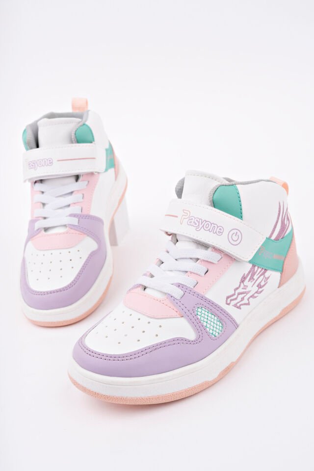 Çocuk Boğazlı Günlük Spor Ayakkabı Beyaz Pudra Yeşil - 32