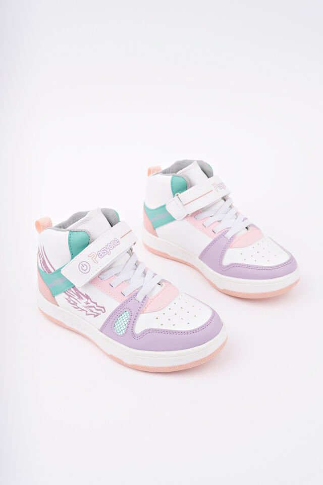 Çocuk Boğazlı Günlük Spor Ayakkabı Beyaz Pudra Yeşil - 34