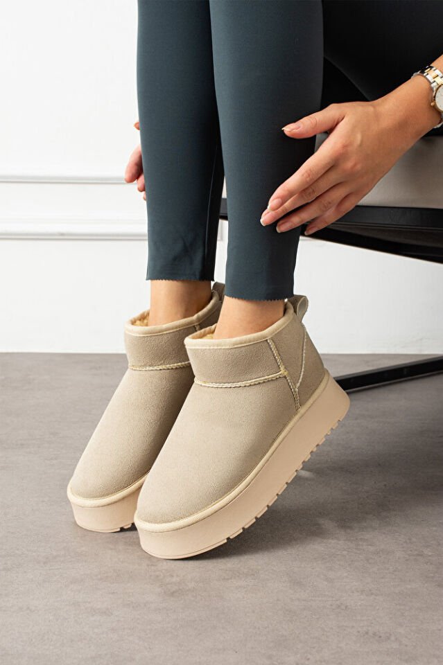 Kadın Kalın Taban Süet İçi Kürklü Şık Günlük Bot Priscila Bej - 39