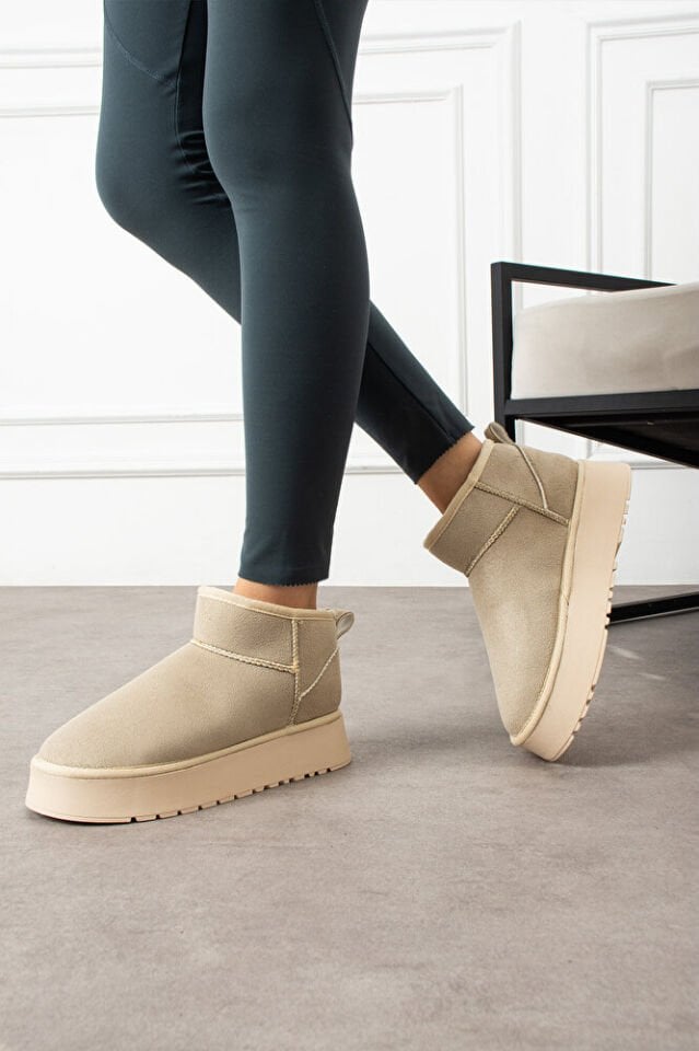 Kadın Kalın Taban Süet İçi Kürklü Şık Günlük Bot Priscila Bej - 39