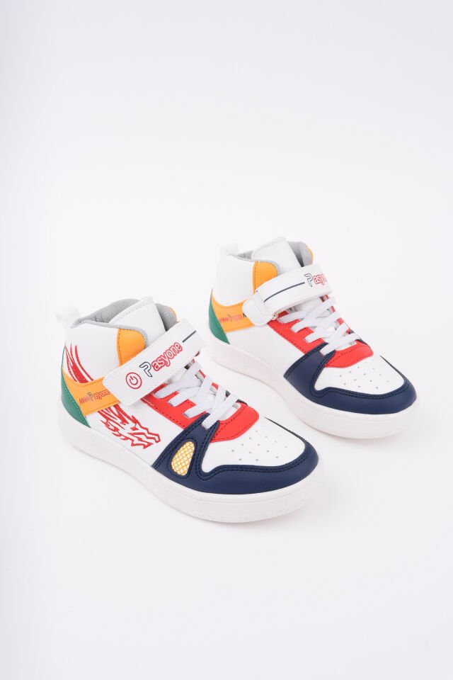 Çocuk Boğazlı Günlük Spor Ayakkabı Beyaz Yeşil Kırmızı - 34