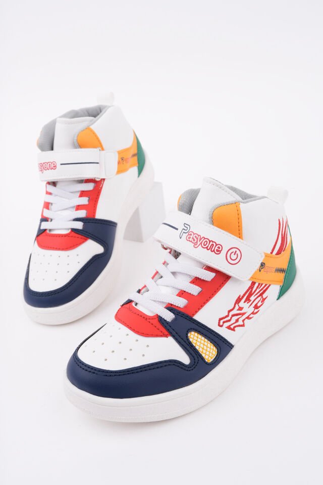 Çocuk Boğazlı Günlük Spor Ayakkabı Beyaz Yeşil Kırmızı - 32