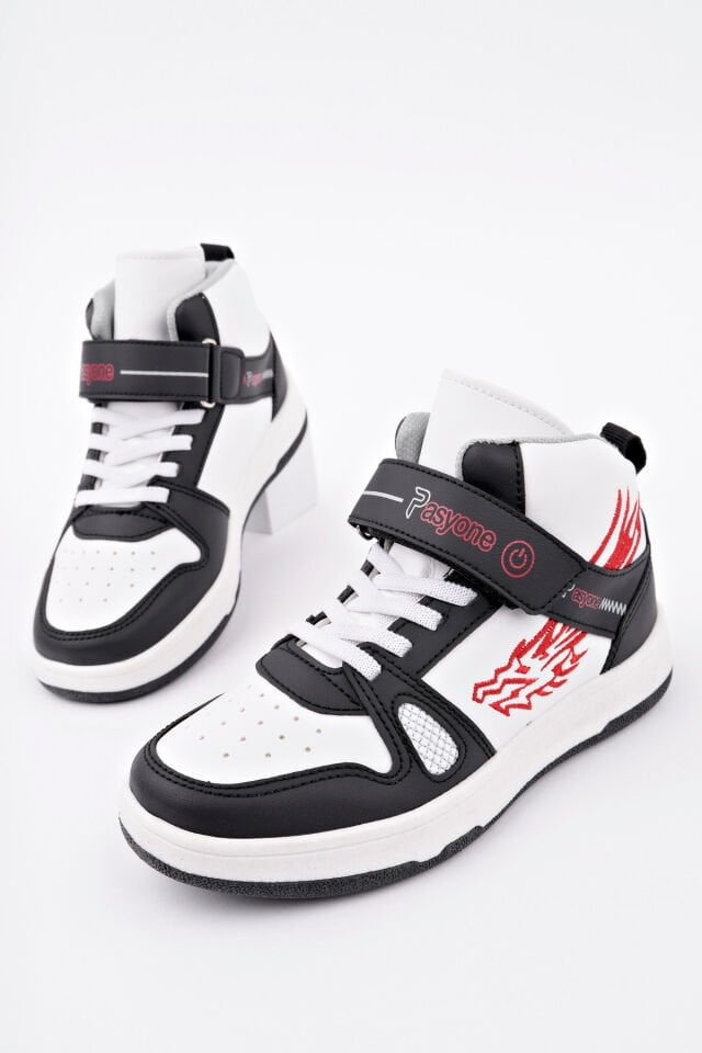 Çocuk Boğazlı Günlük Spor Ayakkabı Beyaz Siyah - 35