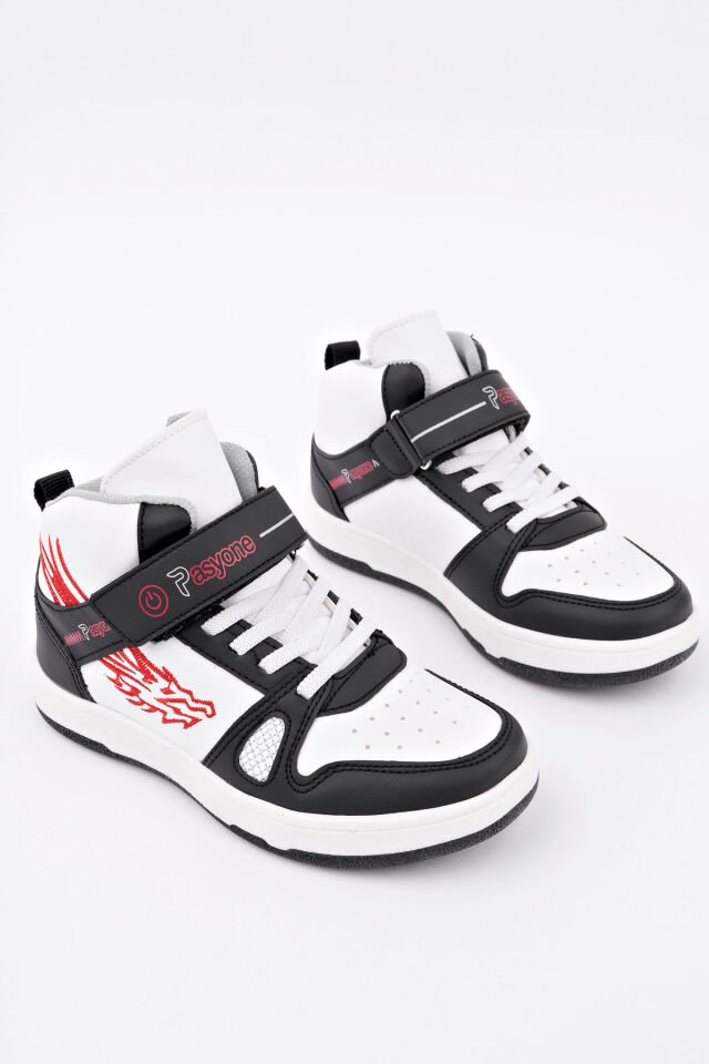 Çocuk Boğazlı Günlük Spor Ayakkabı Beyaz Siyah - 35