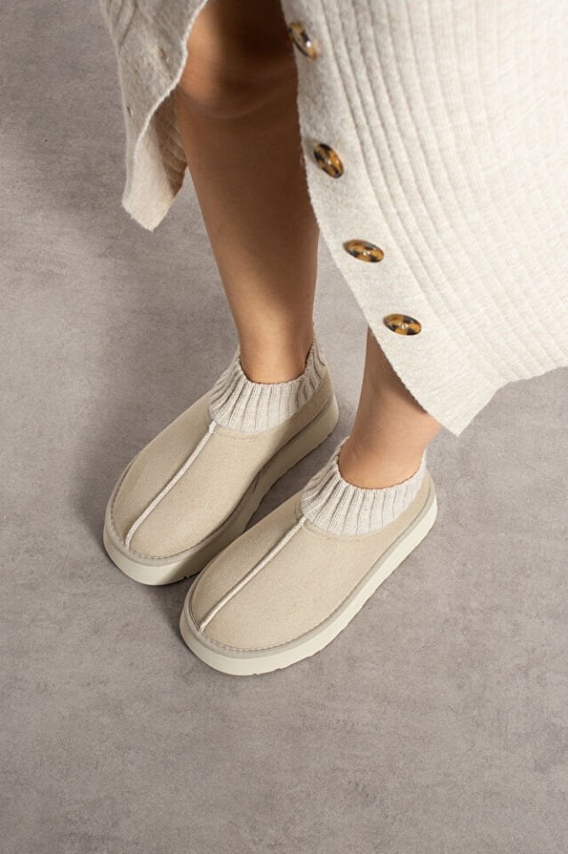 Kadın Triko Boğazlı Kalın Taban Süet İçi Kürklü Şık Günlük Bot Eduarda