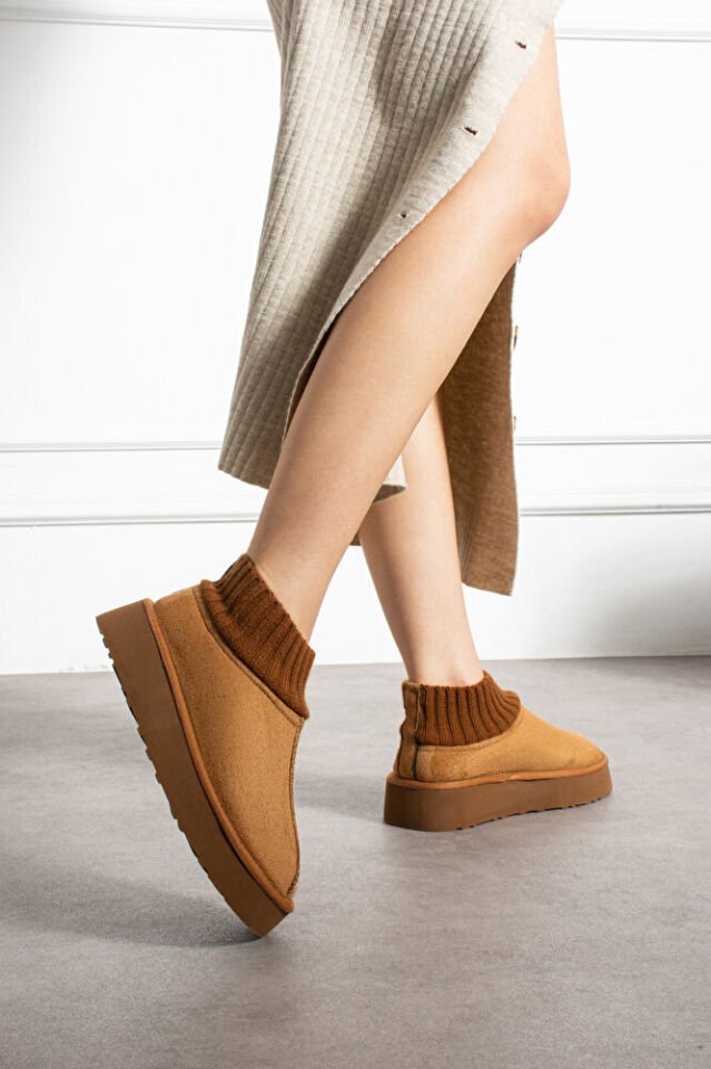 Kadın Triko Boğazlı Kalın Taban Süet İçi Kürklü Şık Günlük Bot Eduarda