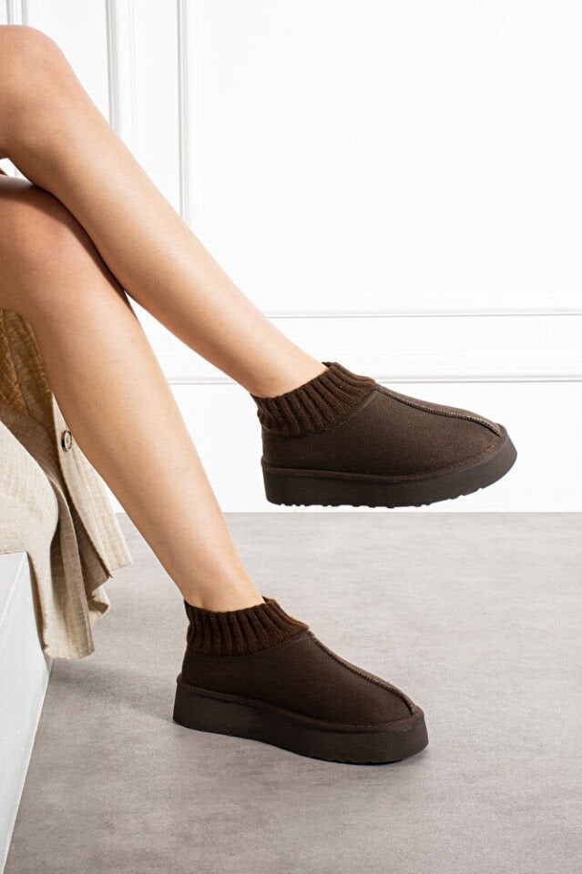 Kadın Triko Boğazlı Kalın Taban Süet İçi Kürklü Şık Günlük Bot Eduarda