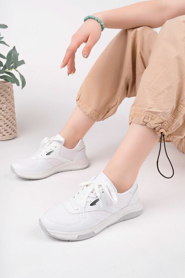 Beyaz Kadın Fileli Sneaker Günlük Ayakkabı Beyaz - 39
