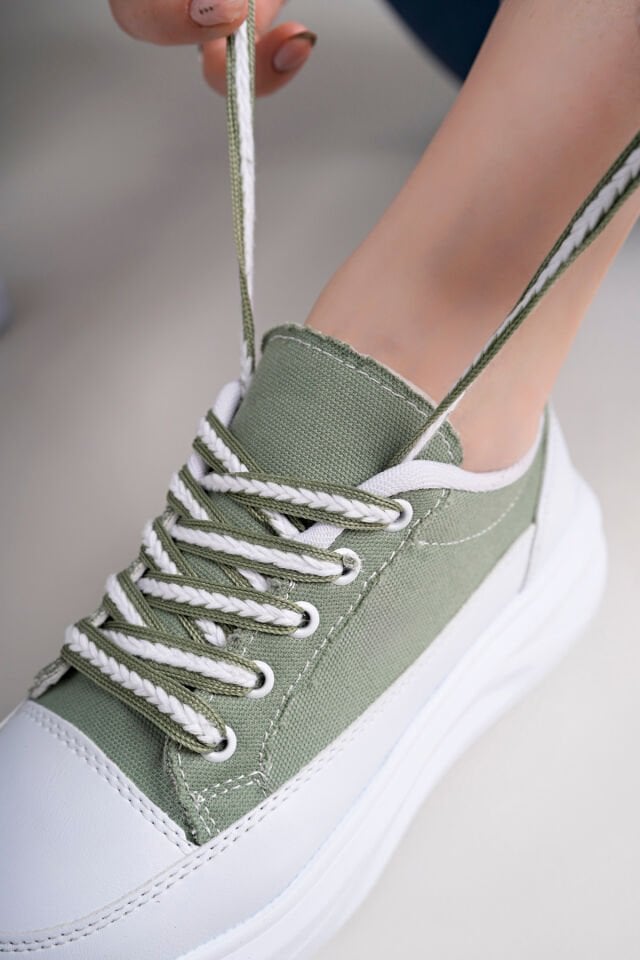 Kadın Yüksek Taban Dama Desenli Günlük Ayakkabı Yeşil Beyaz - 37