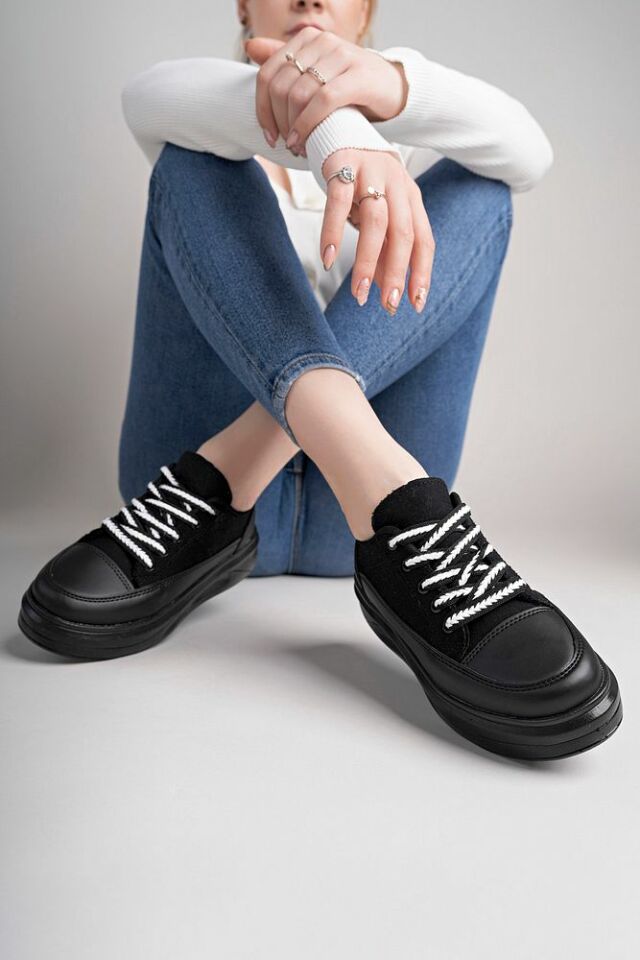 Kadın Yüksek Taban Dama Desenli Günlük Ayakkabı Lavira Siyah Siyah - 37