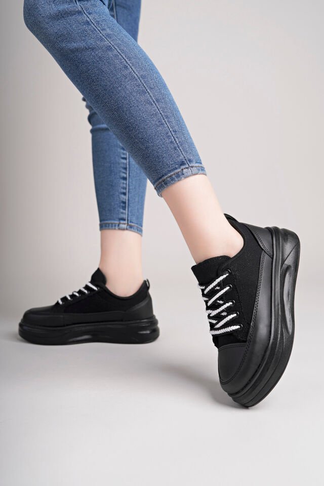 Kadın Yüksek Taban Dama Desenli Günlük Ayakkabı Siyah Siyah - 40