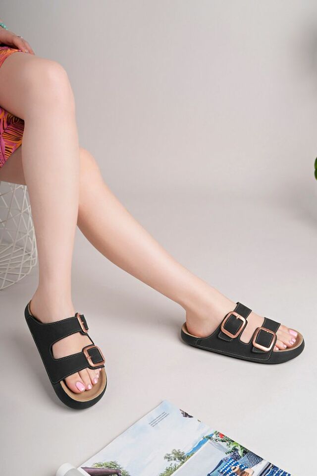 Kadın Rahat Taban Çift Tokalı Yazlık Terlik Talysa Siyah - 36