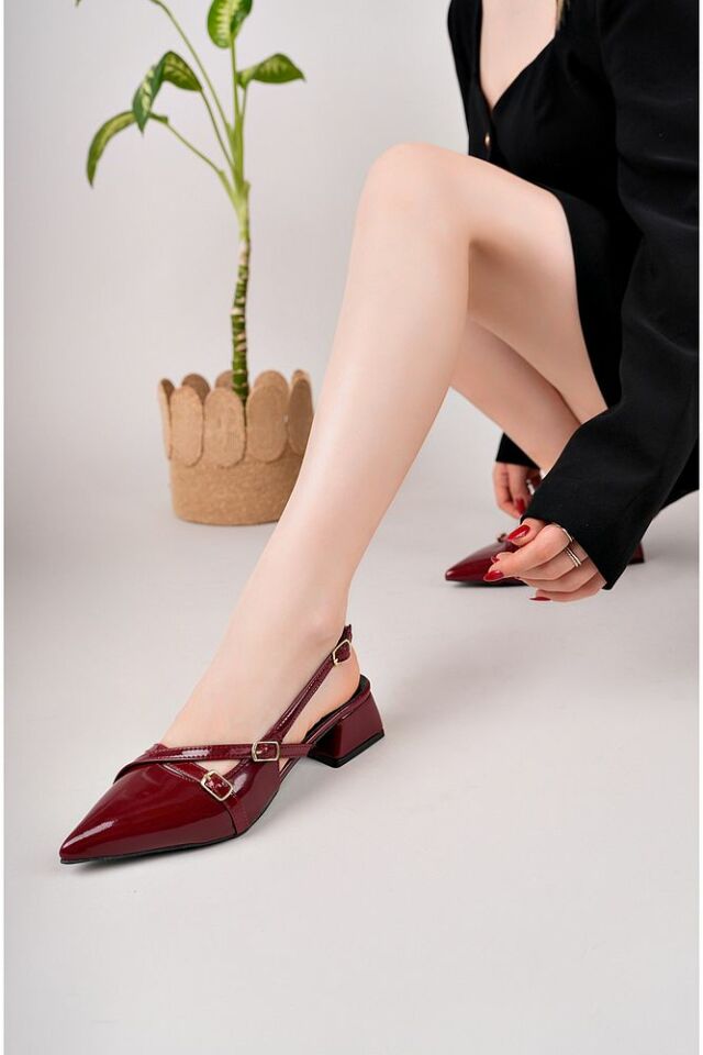 Rugan Kadın Kare Sivri Burunlu Topuklu Ayakkabı Malira Bordo - 39