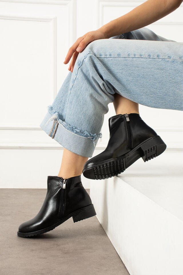 Kadın Günlük Fermuarlı Bot Siyah - 36