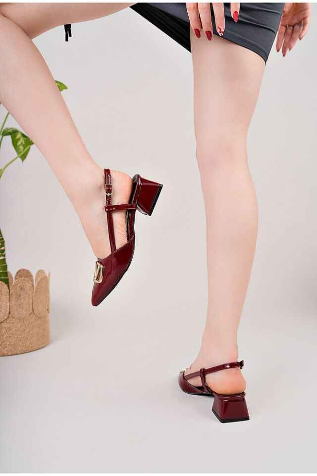 Rugan Kadın Kare Sivri Burunlu Topuklu Ayakkabı Bordo - 40