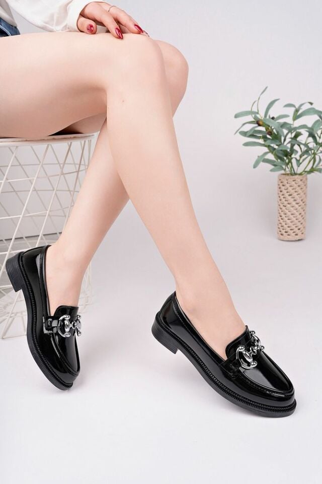 Rugan Kadın Loafer Günlük Tokalı Ayakkabı Farella Rugan Siyah - 40
