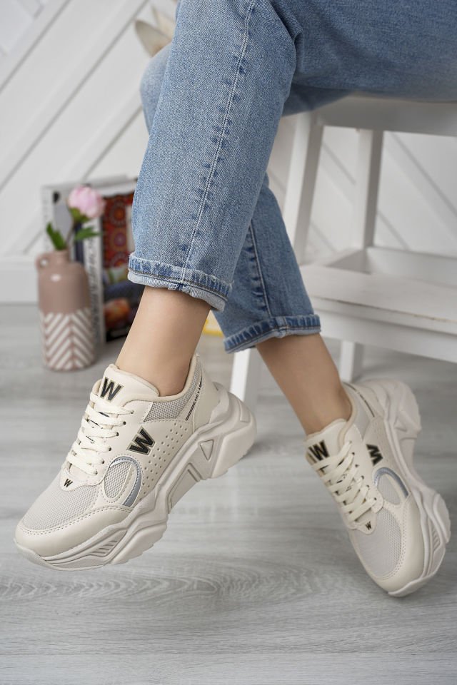 Kadın Spor Yüksek Taban Ayakkabı Talia Bej Gümüş - 37